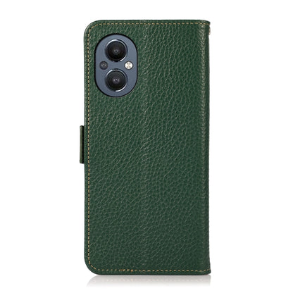 For OnePlus N20 5G KHAZNEH Side-Magnetic Litchi Genuine Leather RFID Phone Case(Green) - OnePlus Cases by buy2fix | Online Shopping UK | buy2fix