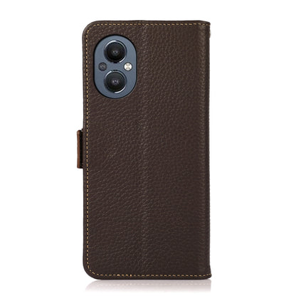 For OnePlus N20 5G KHAZNEH Side-Magnetic Litchi Genuine Leather RFID Phone Case(Brown) - OnePlus Cases by buy2fix | Online Shopping UK | buy2fix