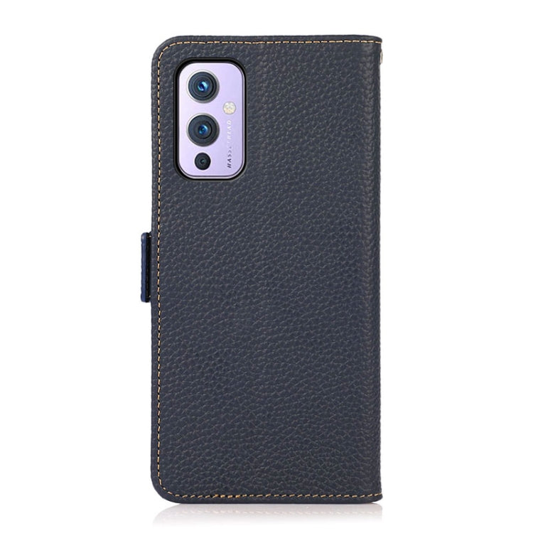 For OnePlus 9 KHAZNEH Side-Magnetic Litchi Genuine Leather RFID Phone Case(Blue) - OnePlus Cases by buy2fix | Online Shopping UK | buy2fix