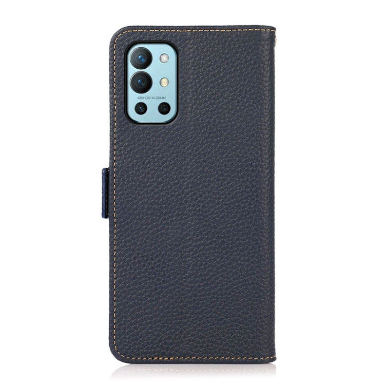 For OnePlus 9R KHAZNEH Side-Magnetic Litchi Genuine Leather RFID Phone Case(Blue) - OnePlus Cases by buy2fix | Online Shopping UK | buy2fix