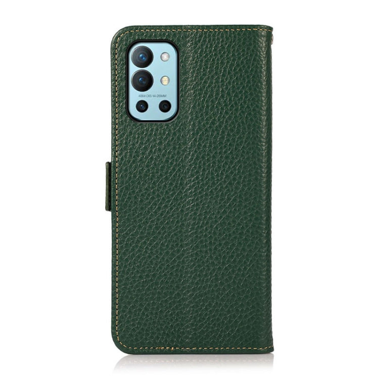 For OnePlus 9R KHAZNEH Side-Magnetic Litchi Genuine Leather RFID Phone Case(Green) - OnePlus Cases by buy2fix | Online Shopping UK | buy2fix