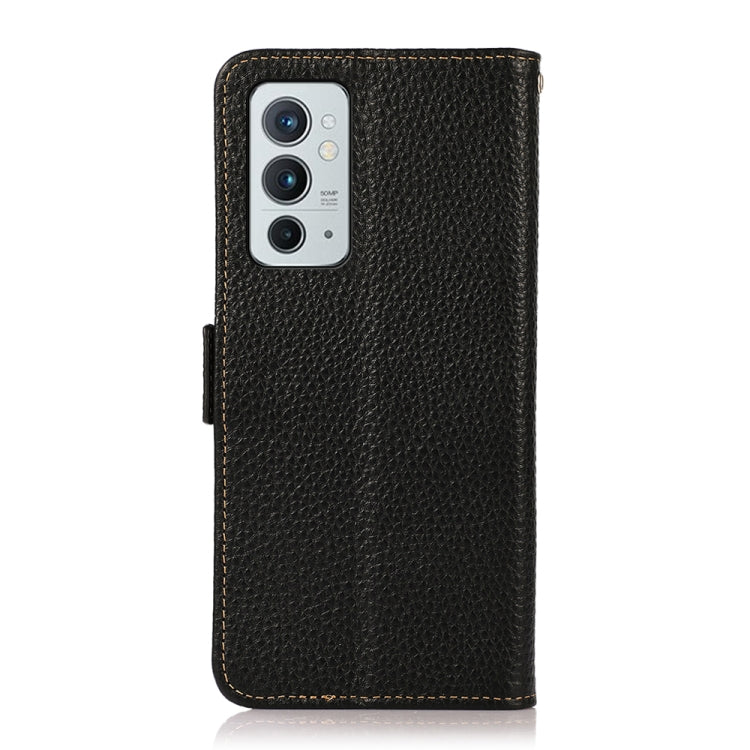 For OnePlus 9RT 5G KHAZNEH Side-Magnetic Litchi Genuine Leather RFID Phone Case(Black) - OnePlus Cases by buy2fix | Online Shopping UK | buy2fix