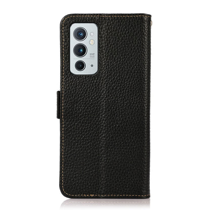 For OnePlus 9RT 5G KHAZNEH Side-Magnetic Litchi Genuine Leather RFID Phone Case(Black) - OnePlus Cases by buy2fix | Online Shopping UK | buy2fix