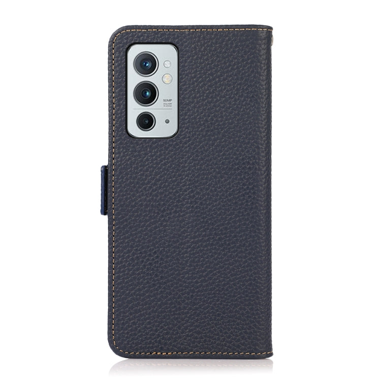 For OnePlus 9RT 5G KHAZNEH Side-Magnetic Litchi Genuine Leather RFID Phone Case(Blue) - OnePlus Cases by buy2fix | Online Shopping UK | buy2fix