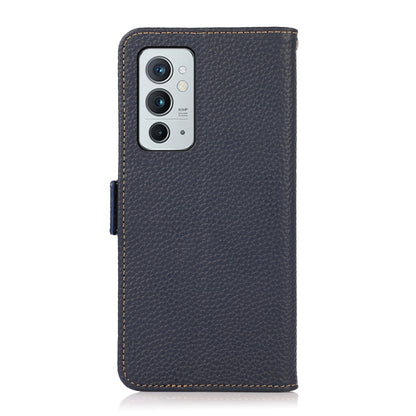 For OnePlus 9RT 5G KHAZNEH Side-Magnetic Litchi Genuine Leather RFID Phone Case(Blue) - OnePlus Cases by buy2fix | Online Shopping UK | buy2fix