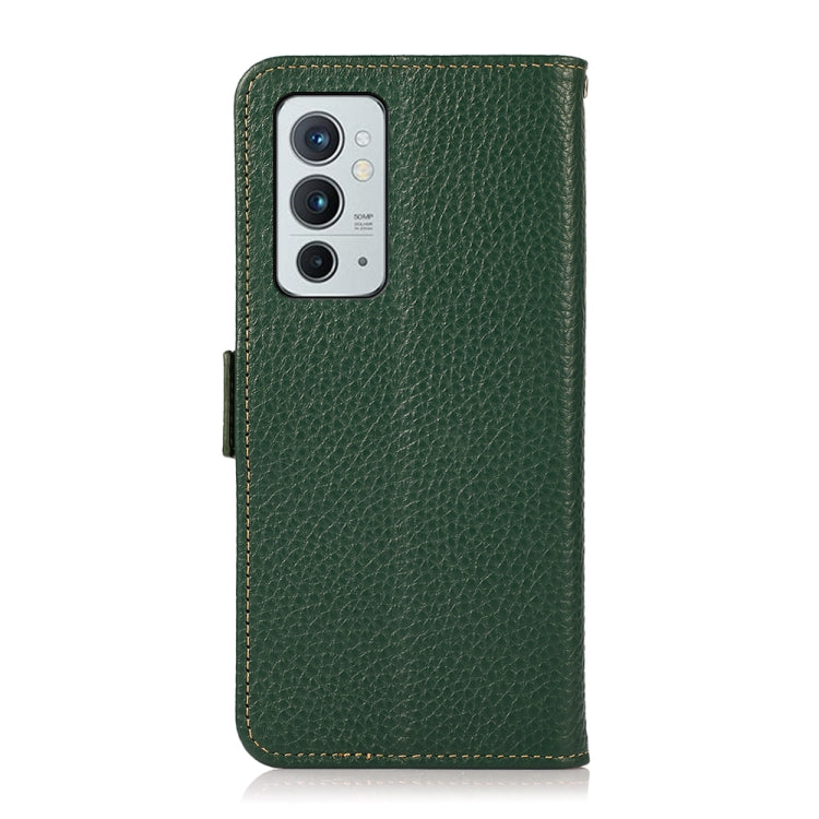 For OnePlus 9RT 5G KHAZNEH Side-Magnetic Litchi Genuine Leather RFID Phone Case(Green) - OnePlus Cases by buy2fix | Online Shopping UK | buy2fix