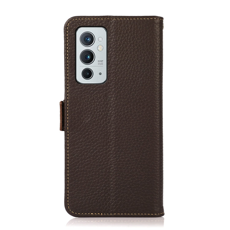 For OnePlus 9RT 5G KHAZNEH Side-Magnetic Litchi Genuine Leather RFID Phone Case(Brown) - OnePlus Cases by buy2fix | Online Shopping UK | buy2fix