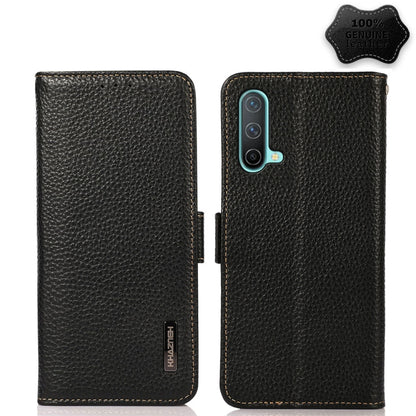 For OnePlus Nord CE 5G KHAZNEH Side-Magnetic Litchi Genuine Leather RFID Phone Case(Black) - OnePlus Cases by buy2fix | Online Shopping UK | buy2fix