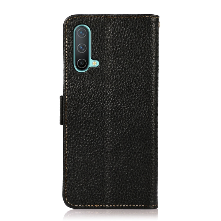 For OnePlus Nord CE 5G KHAZNEH Side-Magnetic Litchi Genuine Leather RFID Phone Case(Black) - OnePlus Cases by buy2fix | Online Shopping UK | buy2fix