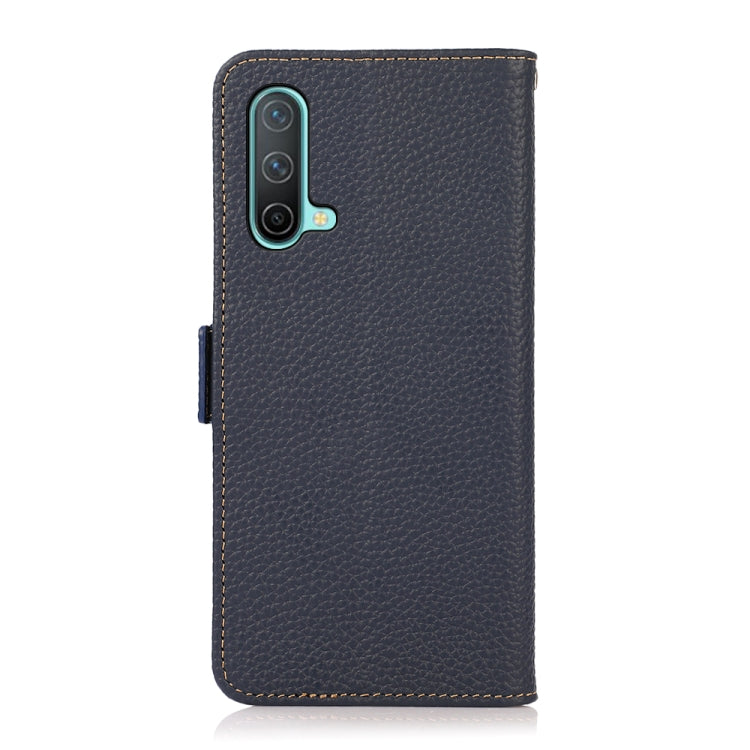 For OnePlus Nord CE 5G KHAZNEH Side-Magnetic Litchi Genuine Leather RFID Phone Case(Blue) - OnePlus Cases by buy2fix | Online Shopping UK | buy2fix