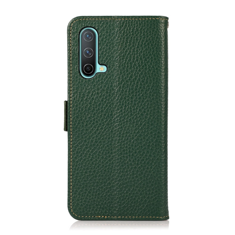 For OnePlus Nord CE 5G KHAZNEH Side-Magnetic Litchi Genuine Leather RFID Phone Case(Green) - OnePlus Cases by buy2fix | Online Shopping UK | buy2fix