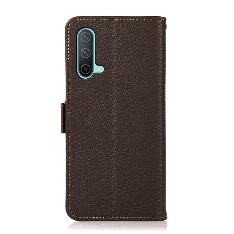 For OnePlus Nord CE 5G KHAZNEH Side-Magnetic Litchi Genuine Leather RFID Phone Case(Brown) - OnePlus Cases by buy2fix | Online Shopping UK | buy2fix