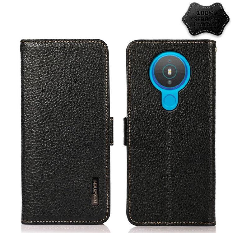 For Nokia 1.4 KHAZNEH Side-Magnetic Litchi Genuine Leather RFID Phone Case(Black) - Nokia Cases by buy2fix | Online Shopping UK | buy2fix