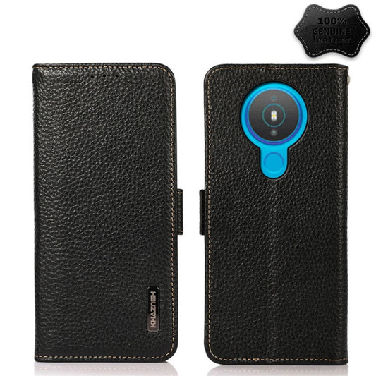 For Nokia 1.4 KHAZNEH Side-Magnetic Litchi Genuine Leather RFID Phone Case(Black) - Nokia Cases by buy2fix | Online Shopping UK | buy2fix