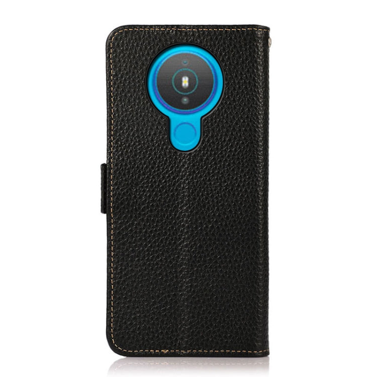 For Nokia 1.4 KHAZNEH Side-Magnetic Litchi Genuine Leather RFID Phone Case(Black) - Nokia Cases by buy2fix | Online Shopping UK | buy2fix