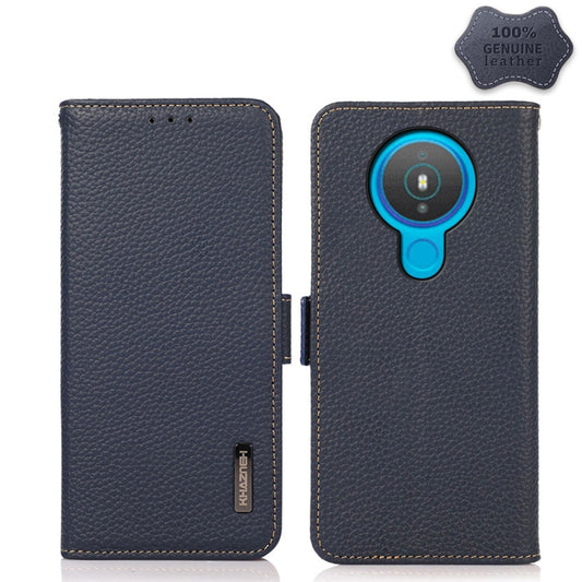 For Nokia 1.4 KHAZNEH Side-Magnetic Litchi Genuine Leather RFID Phone Case(Blue) - Nokia Cases by buy2fix | Online Shopping UK | buy2fix