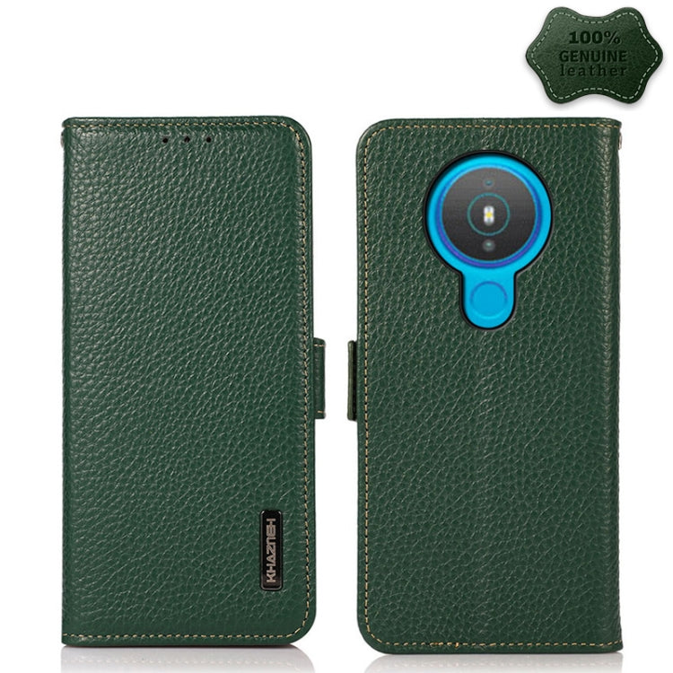 For Nokia 1.4 KHAZNEH Side-Magnetic Litchi Genuine Leather RFID Phone Case(Green) - Nokia Cases by buy2fix | Online Shopping UK | buy2fix
