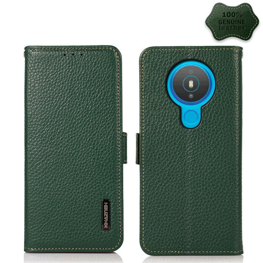 For Nokia 1.4 KHAZNEH Side-Magnetic Litchi Genuine Leather RFID Phone Case(Green) - Nokia Cases by buy2fix | Online Shopping UK | buy2fix