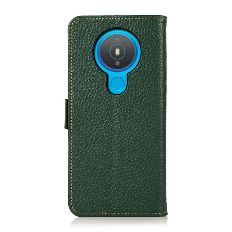For Nokia 1.4 KHAZNEH Side-Magnetic Litchi Genuine Leather RFID Phone Case(Green) - Nokia Cases by buy2fix | Online Shopping UK | buy2fix