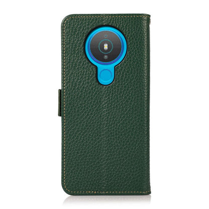 For Nokia 1.4 KHAZNEH Side-Magnetic Litchi Genuine Leather RFID Phone Case(Green) - Nokia Cases by buy2fix | Online Shopping UK | buy2fix