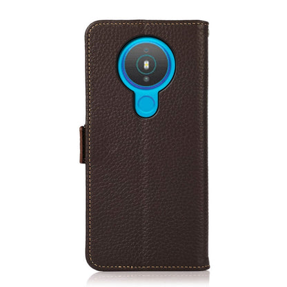 For Nokia 1.4 KHAZNEH Side-Magnetic Litchi Genuine Leather RFID Phone Case(Brown) - Nokia Cases by buy2fix | Online Shopping UK | buy2fix