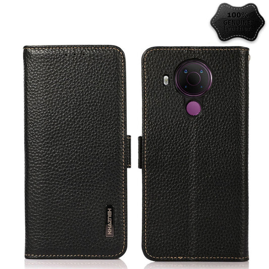 For Nokia 5.4 KHAZNEH Side-Magnetic Litchi Genuine Leather RFID Phone Case(Black) - Nokia Cases by buy2fix | Online Shopping UK | buy2fix