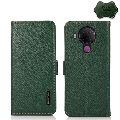 For Nokia 5.4 KHAZNEH Side-Magnetic Litchi Genuine Leather RFID Phone Case(Green) - Nokia Cases by buy2fix | Online Shopping UK | buy2fix