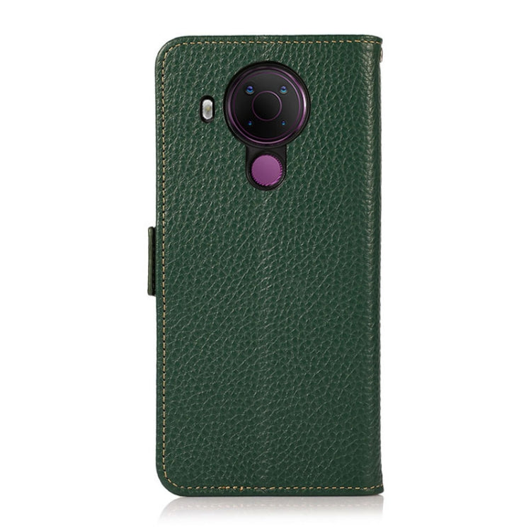 For Nokia 5.4 KHAZNEH Side-Magnetic Litchi Genuine Leather RFID Phone Case(Green) - Nokia Cases by buy2fix | Online Shopping UK | buy2fix