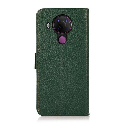 For Nokia 5.4 KHAZNEH Side-Magnetic Litchi Genuine Leather RFID Phone Case(Green) - Nokia Cases by buy2fix | Online Shopping UK | buy2fix