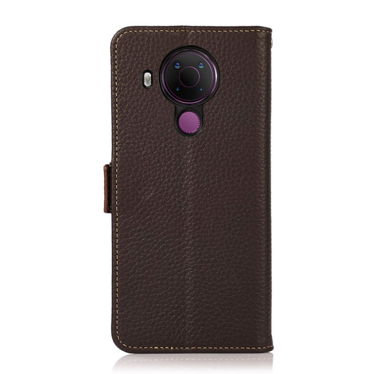 For Nokia 5.4 KHAZNEH Side-Magnetic Litchi Genuine Leather RFID Phone Case(Brown) - Nokia Cases by buy2fix | Online Shopping UK | buy2fix