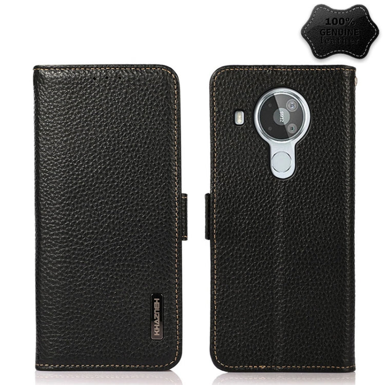 For Nokia 7.3 KHAZNEH Side-Magnetic Litchi Genuine Leather RFID Phone Case(Black) - Nokia Cases by buy2fix | Online Shopping UK | buy2fix