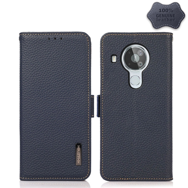 For Nokia 7.3 KHAZNEH Side-Magnetic Litchi Genuine Leather RFID Phone Case(Blue) - Nokia Cases by buy2fix | Online Shopping UK | buy2fix
