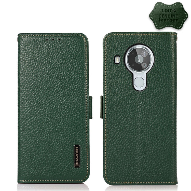 For Nokia 7.3 KHAZNEH Side-Magnetic Litchi Genuine Leather RFID Phone Case(Green) - Nokia Cases by buy2fix | Online Shopping UK | buy2fix
