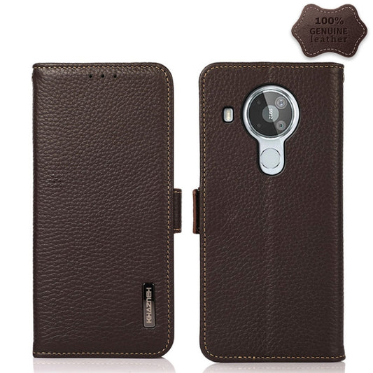 For Nokia 7.3 KHAZNEH Side-Magnetic Litchi Genuine Leather RFID Phone Case(Brown) - Nokia Cases by buy2fix | Online Shopping UK | buy2fix