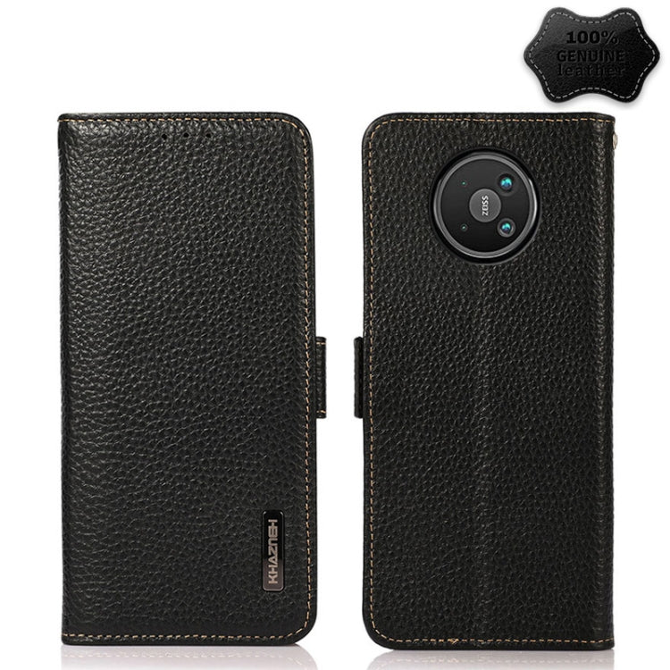 For Nokia 8 V 5G KHAZNEH Side-Magnetic Litchi Genuine Leather RFID Phone Case(Black) - Nokia Cases by buy2fix | Online Shopping UK | buy2fix