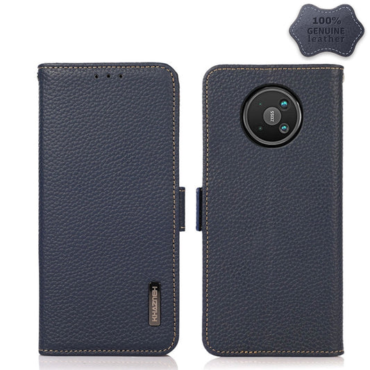 For Nokia 8 V 5G KHAZNEH Side-Magnetic Litchi Genuine Leather RFID Phone Case(Blue) - Nokia Cases by buy2fix | Online Shopping UK | buy2fix