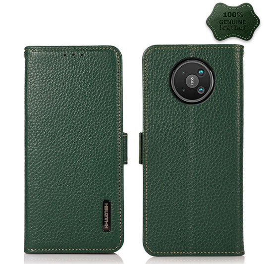 For Nokia 8 V 5G KHAZNEH Side-Magnetic Litchi Genuine Leather RFID Phone Case(Green) - Nokia Cases by buy2fix | Online Shopping UK | buy2fix