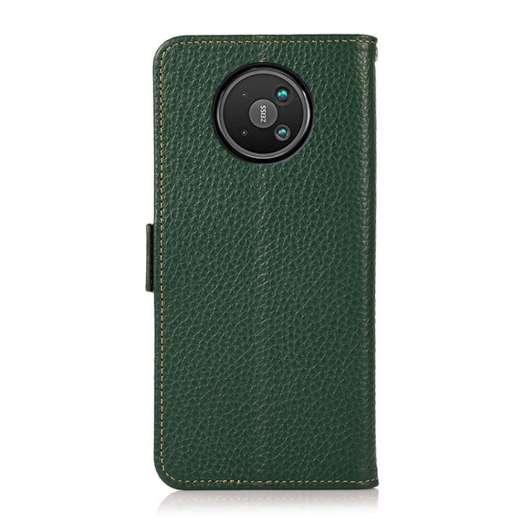 For Nokia 8 V 5G KHAZNEH Side-Magnetic Litchi Genuine Leather RFID Phone Case(Green) - Nokia Cases by buy2fix | Online Shopping UK | buy2fix