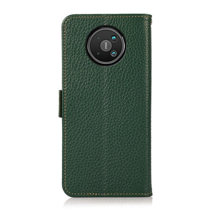 For Nokia 8 V 5G KHAZNEH Side-Magnetic Litchi Genuine Leather RFID Phone Case(Green) - Nokia Cases by buy2fix | Online Shopping UK | buy2fix