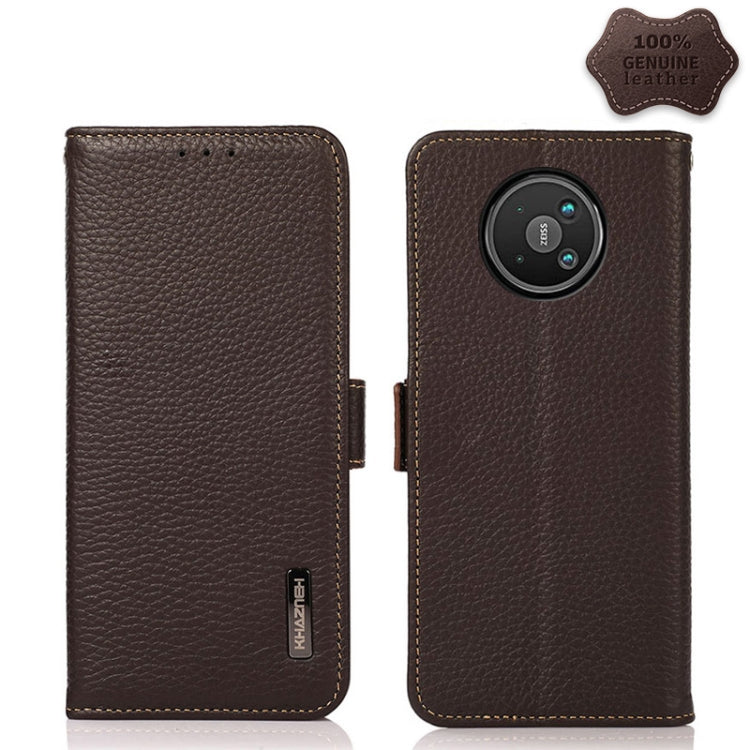 For Nokia 8 V 5G KHAZNEH Side-Magnetic Litchi Genuine Leather RFID Phone Case(Brown) - Nokia Cases by buy2fix | Online Shopping UK | buy2fix