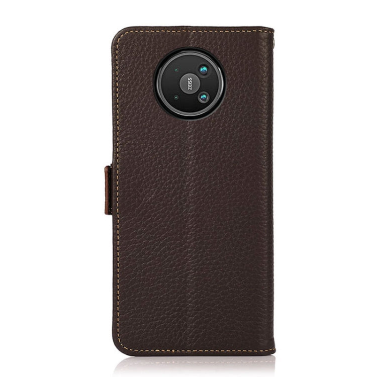 For Nokia 8 V 5G KHAZNEH Side-Magnetic Litchi Genuine Leather RFID Phone Case(Brown) - Nokia Cases by buy2fix | Online Shopping UK | buy2fix
