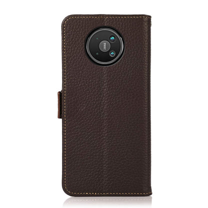 For Nokia 8 V 5G KHAZNEH Side-Magnetic Litchi Genuine Leather RFID Phone Case(Brown) - Nokia Cases by buy2fix | Online Shopping UK | buy2fix