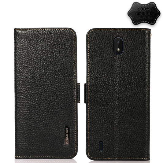 For Nokia C01 Core / C01 Plus KHAZNEH Side-Magnetic Litchi Genuine Leather RFID Phone Case(Black) - Nokia Cases by buy2fix | Online Shopping UK | buy2fix