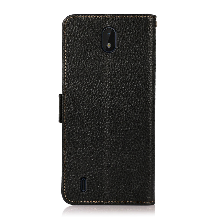 For Nokia C01 Core / C01 Plus KHAZNEH Side-Magnetic Litchi Genuine Leather RFID Phone Case(Black) - Nokia Cases by buy2fix | Online Shopping UK | buy2fix