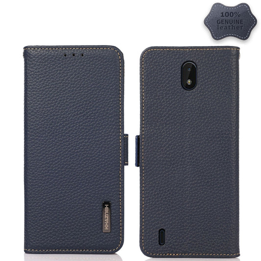 For Nokia C01 Core / C01 Plus KHAZNEH Side-Magnetic Litchi Genuine Leather RFID Phone Case(Blue) - Nokia Cases by buy2fix | Online Shopping UK | buy2fix