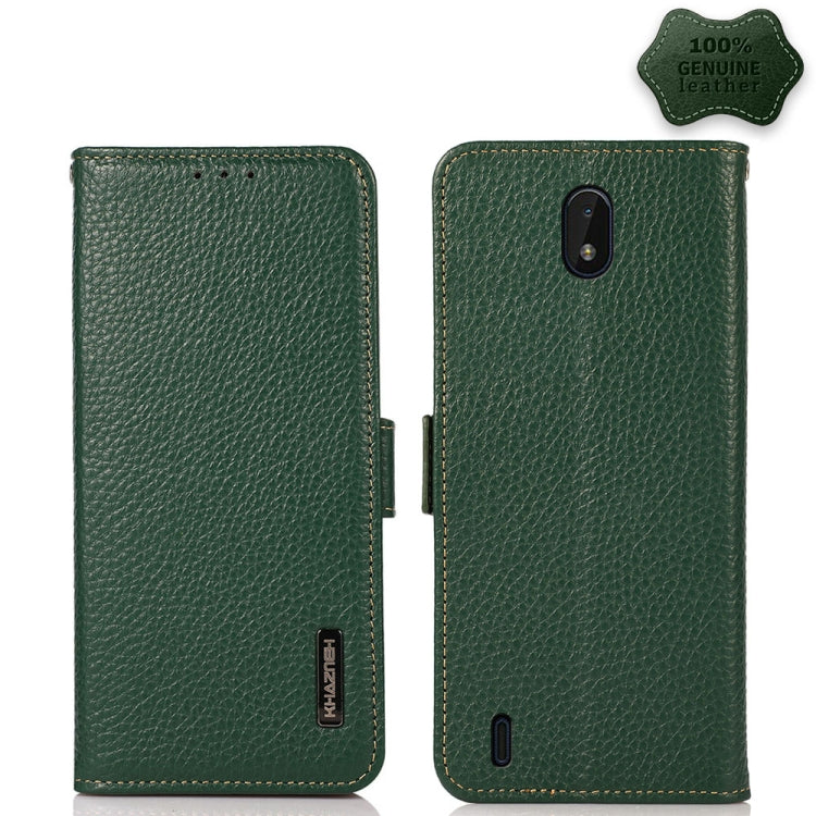 For Nokia C01 Core / C01 Plus KHAZNEH Side-Magnetic Litchi Genuine Leather RFID Phone Case(Green) - Nokia Cases by buy2fix | Online Shopping UK | buy2fix