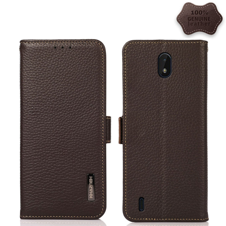 For Nokia C01 Core / C01 Plus KHAZNEH Side-Magnetic Litchi Genuine Leather RFID Phone Case(Brown) - Nokia Cases by buy2fix | Online Shopping UK | buy2fix