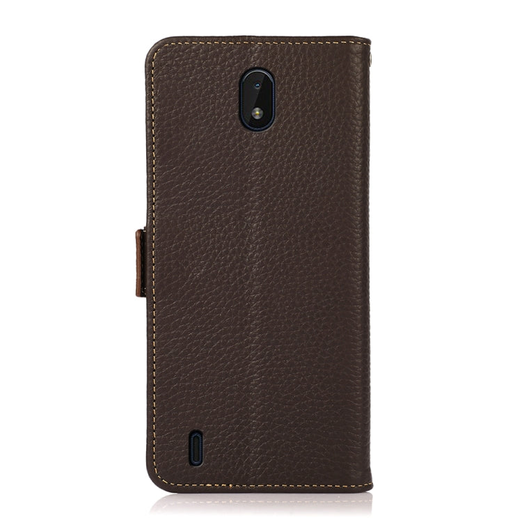 For Nokia C01 Core / C01 Plus KHAZNEH Side-Magnetic Litchi Genuine Leather RFID Phone Case(Brown) - Nokia Cases by buy2fix | Online Shopping UK | buy2fix