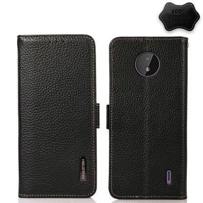 For Nokia C10 / C20 KHAZNEH Side-Magnetic Litchi Genuine Leather RFID Phone Case(Black) - Nokia Cases by buy2fix | Online Shopping UK | buy2fix