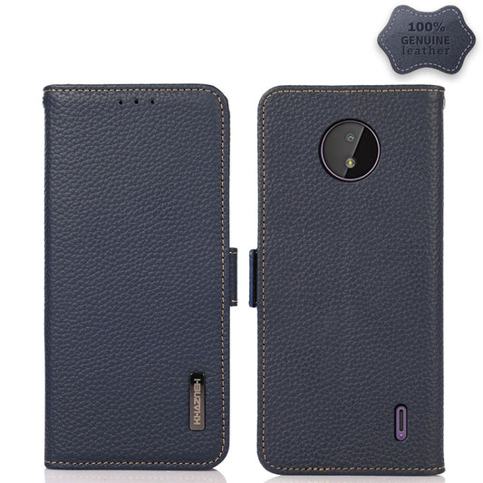 For Nokia C10 / C20 KHAZNEH Side-Magnetic Litchi Genuine Leather RFID Phone Case(Blue) - Nokia Cases by buy2fix | Online Shopping UK | buy2fix